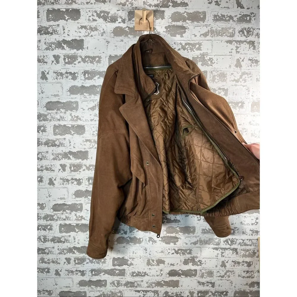 First genuine leather | brown leather bomber jacket with removable lining